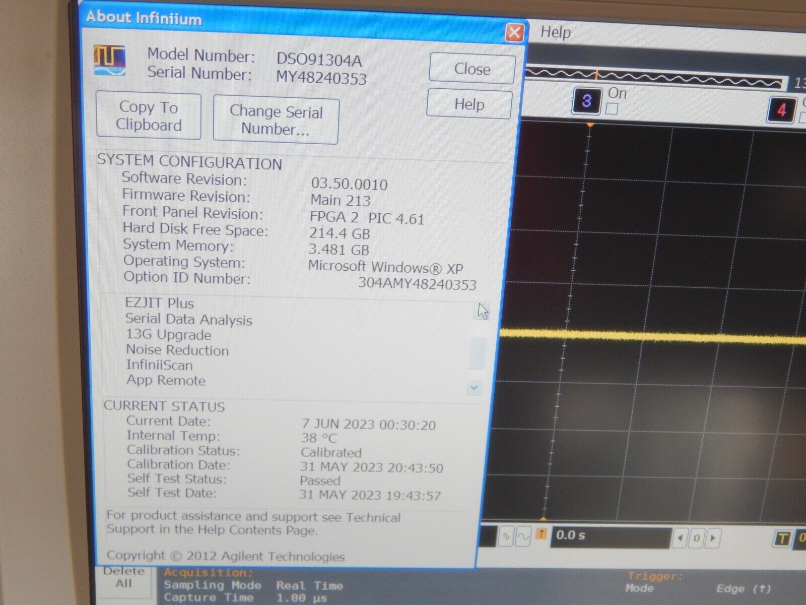 Keysight DSA91304A Oscilloscope 13Ghz 40Gs/s w/opt's, OEM cal, MY48240353 Keysight DSA91304A Oscilloscope 13Ghz 40Gs/s w/opt's, OEM cal, MY48240353